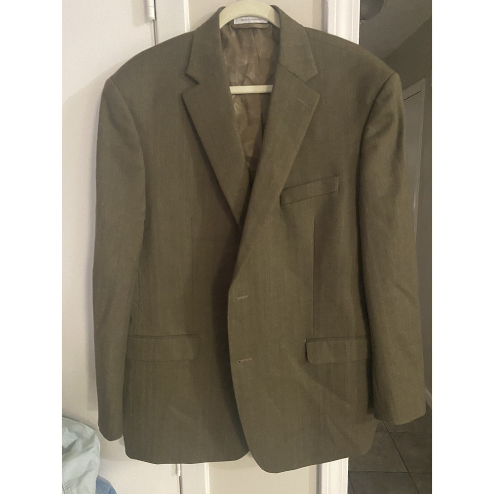 Vintage Ralph Lauren Men Wool Suit Jacket Sports Coat 44R 2 Button Green Brown